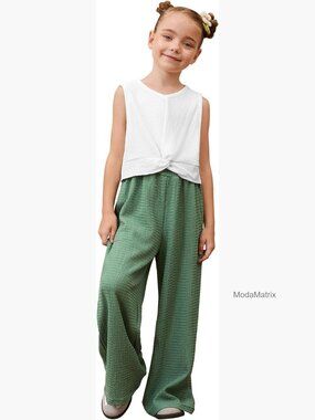 Girls 2-Piece Twist Front Top & Wide Leg Pants Set Sleeveless